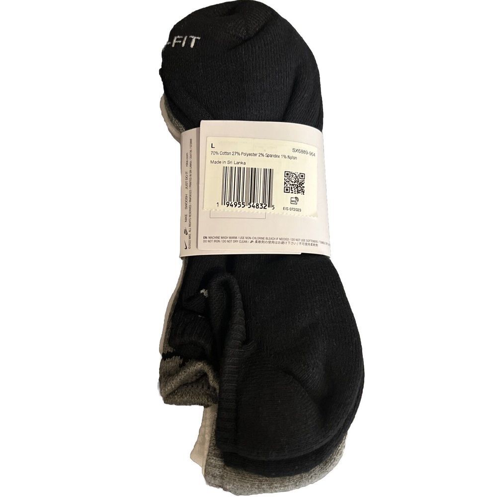 Nike Everyday Plus No Show Socks‎ 3 Pack Multi Color Unisex Men 8-12 Women 10-13